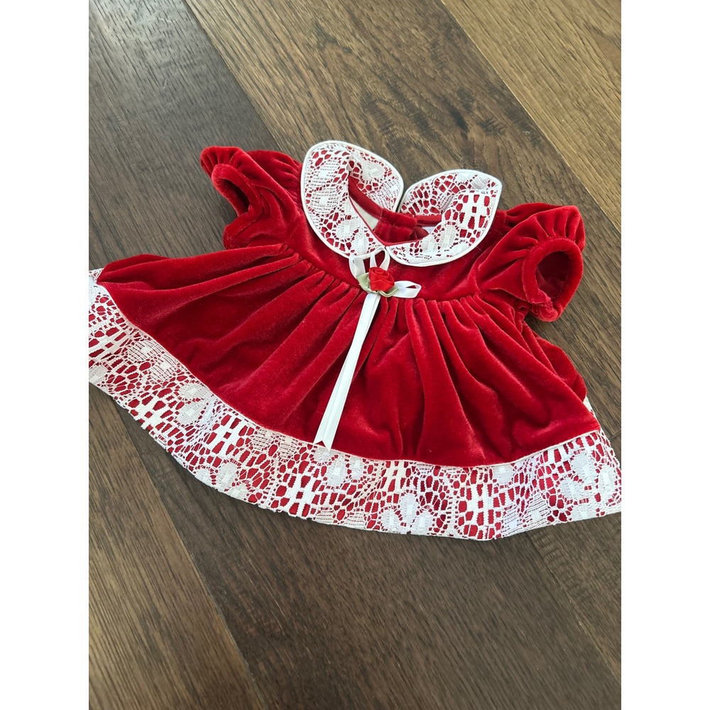 Rose Cottage Baby Girl Red Velvet Lace Holiday Christmas Dress 0-3 Months